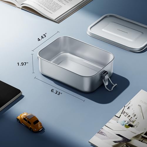 G.a HOMEFAVOR Stainless Steel Bento Lunch Box - Leak-Proof Metal Bento Box, Large Food Container with Lock Clips, Snack Container, Dishwasher Safe, 800 ml/27 oz - size: 800 ml - No Compartments