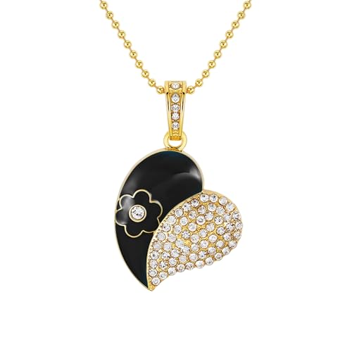 USB Flash Drive,Diamone Heart 16GB/32GB/64GB/128GB Portable USB2.0 Memory Stick Secure Date Storage Pendrive Thumb Drives (Black Heart, 64GB) - color: Black Heart, size: 64GB
