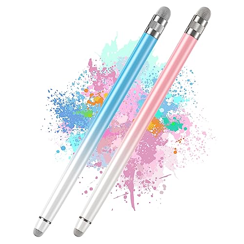 Bopomofo 2PCS Stylus Pen for Touchscreen,High Sensitivity & Precision | Metal Barrel,Fiber Tip,No Charging,Compatible with iPhone iPad Android Microsoft Surface Nintendo Switch Touch Screen - color: B-White Pink/White Blue