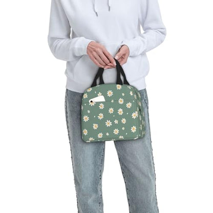 Lunch Bag Daisy Flower Green Insulated Lunch Box Reusable Cooler Tote for Adults Student Girl Boy Work Office School Picnic Over 3 Years Old - color: B0367