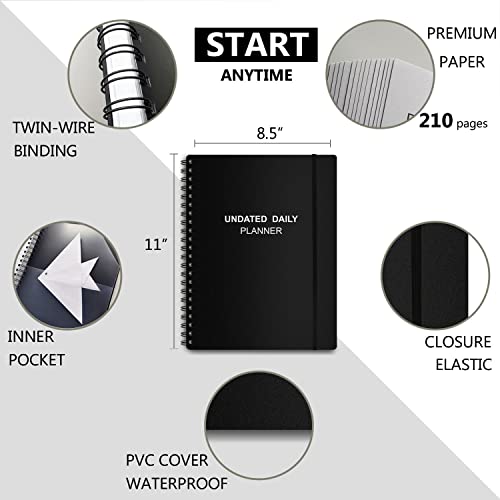 Undated Daily Planner - Undated Planner with Hourly Schedules, Action Items and Follow-up, A4 Daily Organizer Notebook to Increase Productivity, Appointment Book for Time Management, 8.5 × 11 Inch - color: Black