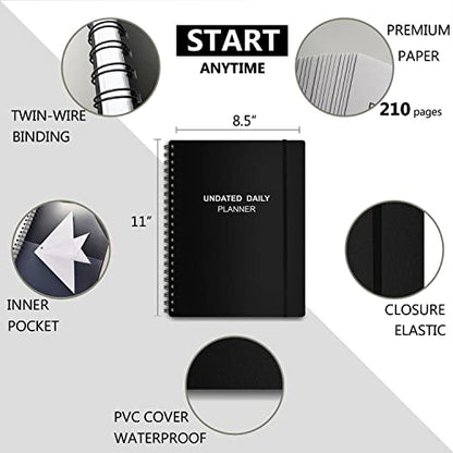 Undated Daily Planner - Undated Planner with Hourly Schedules, Action Items and Follow-up, A4 Daily Organizer Notebook to Increase Productivity, Appointment Book for Time Management, 8.5 × 11 Inch - color: Black