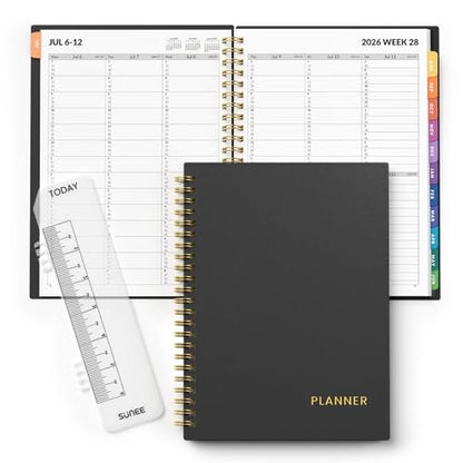 SUNEE 2026-2027 Appointment Book, Quarter-Hourly, Weekly & Monthly - from July 2026 to June 2027, 6.4"x8.3" Academic Planner, Flexible Cover, Note Pages, Bookmark, Spiral Binding, Black - color: Minimalist Black