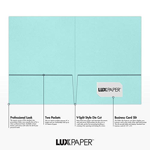 LUXPaper 9" x 12" Presentation Folders | Two Pocket | Seafoam Blue | 100lb. Cover | 10 Qty - color: Seafoam