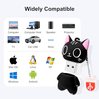 USB Flash Drives,BORLTER CLAMP Cute Flash Drive,32GB 64GB Cartoon Cat High Speed Memory Thumb Stick USB2.0 Animal Drive Character Data Storage Gift USB Disk Pendrive with Key Chain - size: 64GB