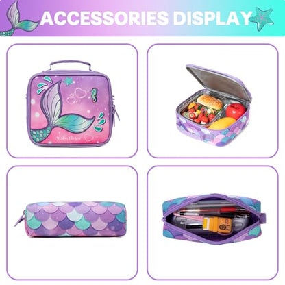 Meetbelify Mermaid Rolling Backpack for Girls Backpacks with Wheels for Elementary School Students Kids 3 in 1 Travel Luggage Suitcase with Lunch Box Pencil Case for Girls Age 8-10 - color: Mermaid 01