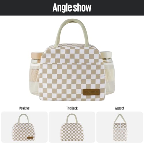 Lunch Bag Women/Men Lunch Box Women/Men (Khaki+White Checkerboard) | Spacious Lightweight Waterproof Sturdy Durable Great Value For Office Work School Picnic Travel - color: Khaki+White Checkerboard