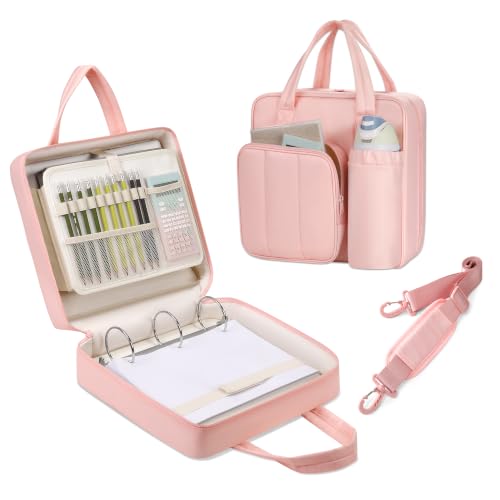 Upgraded Zipper Binder | 3-Inch & 2-Inch O-Rings, 600 Sheet Capacity Trapper Keeper with 13 Inch Laptop Sleeve & Water Bottle Holder, Binder Bag with Multi-Pockets & Shoulder Strap (Pink) - color: Pink