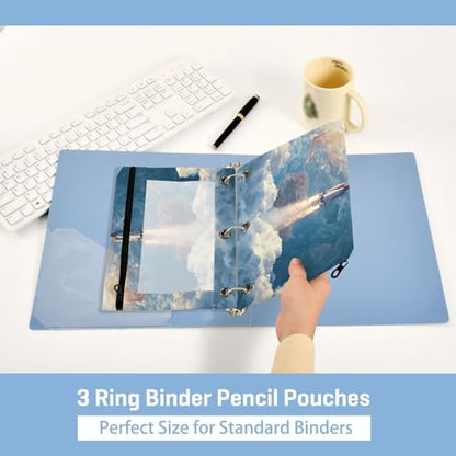 Kcldeci Pencil Pouch for 3 Ring Binder, Rocket 2 Pack Binder Pencil Pouch with Clear Window Pencil Bags with Zipper Pencil Case for Binder - color: B04