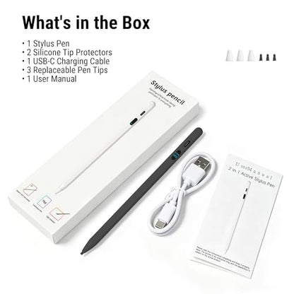 2-in-1 Stylus Pen for Touch Screen with LED Power Display, Universal Stylus Active Pencil for iPad 2018-2026, iPhone, Samsung, Android Tablet, Switch- Tilt Sensitivity Drawing, Fast Charge Digital Pen - color: Black