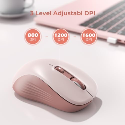 seenda Bluetooth Wireless Mouse, Bluetooth & 2.4G USB Dual Mode, Quiet Clicks, 1600 DPI Smooth Tracking, Ergonomic Design, 24-Months Battery Life, Portable Mouse for Laptop/Mac/Ipad/PC/Tablet-Pink - color: Pink