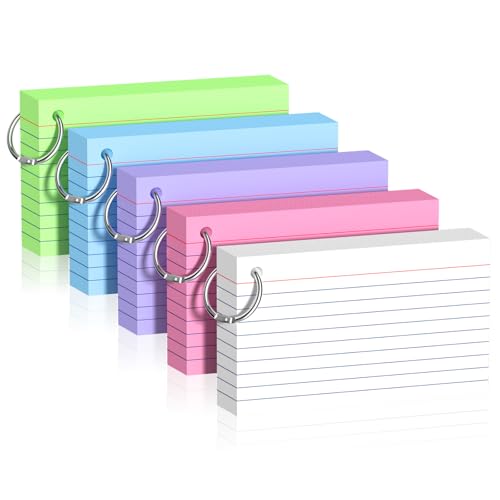 250 Sheets Colored Index Cards with Ring 3 x 5 Inch Heavyweight Ruled Flash Cards, Flashcards with Ring for School & Office Supplies and Home Organization, Durable Study To Do List Lined Note Cards - color: Multicolor, size: 3x5 Inch