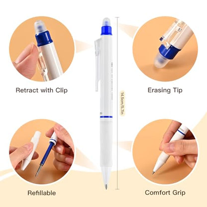 24 Counts Erasable Gel Pens, 0.7mm Fine Point Retractable Clicker Pens with 24 Black Blue Refills,Make Mistakes Disappear for Writing Planner Drawing and Crossword Puzzles - color: Black/Blue Ink - 24 Pack