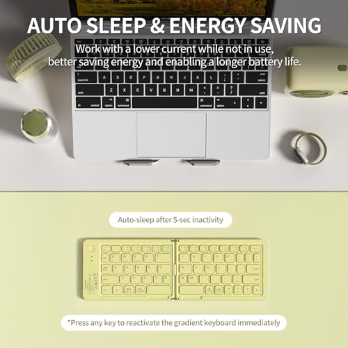 Foldable Bluetooth Keyboard with UV Printing Technology Rechargeable Keyboards,Compact Wireless Travel Keyboards for iPad, Smartphone, Tablet and Laptop - Z1 Pale Yellow - color: Z1 Pale Yellow