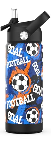 Boys Soccer Water Bottle for School，Kids 18 oz Insulated Stainless Steel Cup with Straw, Double-Wall Vacuum Leakproof - color: C9.Soccer