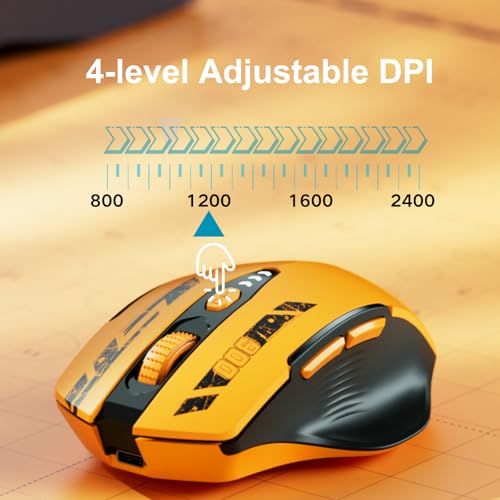 Uineer Bluetooth Mouse - Multi-Device Wireless, Rechargeable Ergonomic Mouse with Visible Battery Level, Tri-Mode (BT 5.0/4.0+2.4G Hz), 4 Adjustable DPI, Coldless for Laptop and PC (Yellow Black) - color: Yellow Black