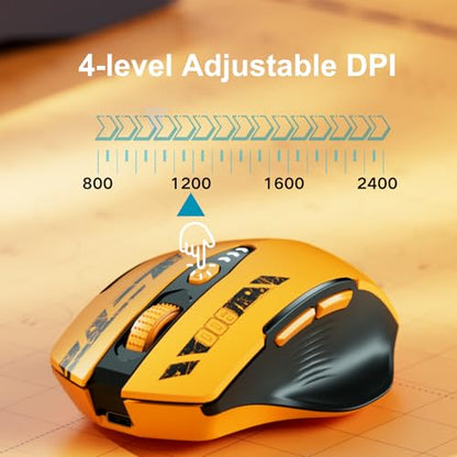 Uineer Bluetooth Mouse - Multi-Device Wireless, Rechargeable Ergonomic Mouse with Visible Battery Level, Tri-Mode (BT 5.0/4.0+2.4G Hz), 4 Adjustable DPI, Coldless for Laptop and PC (Yellow Black) - color: Yellow Black