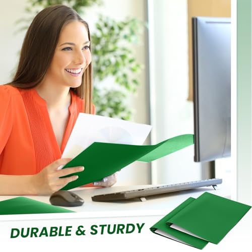 Lincia 100 Pcs Plastic Folders with Pockets and Prong Folders with Prongs 2 Pockets for Office, School for Students, Teachers, Office Workers(Deep Green) - color: Deep Green