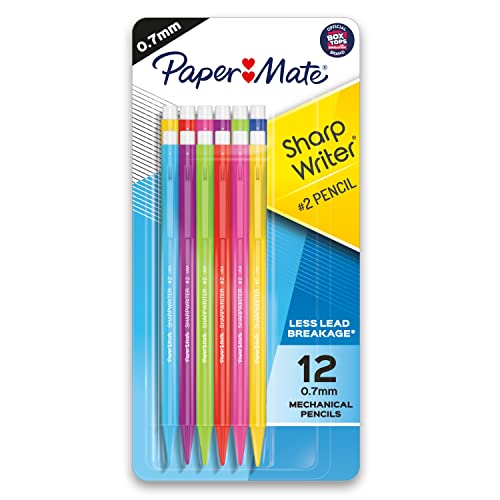 Paper Mate SharpWriter Mechanical Pencils 0.7 mm HB Number 2 Pencil Lead, School Supplies, Office Supplies, Classroom Must Haves, College School Supplies, Assorted Colors, 12 Count - size: 12 Count (Pack of 1), style: 12 Count Assorted