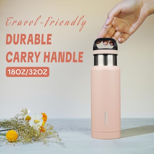 BJPKPK Insulated Water Bottle 18OZ Stainless Steel Water Bottle with Handle Double Walls Vacuum Insulated BPA Free Flask, Peach - color: Peach, size: 18 Ounces