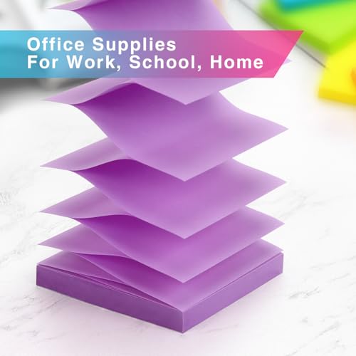 Osboo Sticky Notes 3x3 Pop Up Self-Stick Notes Pads with 6 Bright Colors, Easy to Post for Office, School, Home, 6 Pads/Pack, 100 Sheets/Pad(Pop Up) - color: Pink, Yellow, Green, Blue