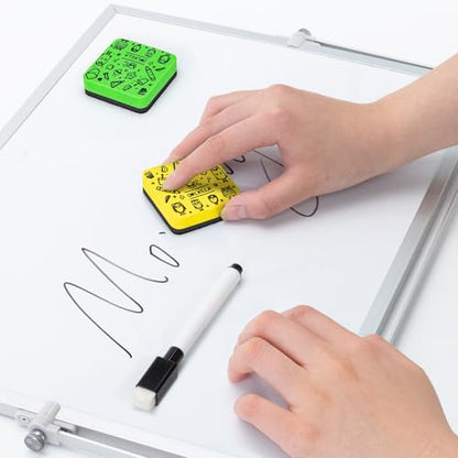 OWLKELA 30Pcs Dry Erase Erasers, Magnetic Whiteboard Eraser, Mini Whiteboard Cleaning Pads for Classroom, Office and Home, Green&Yellow - color: Green & Yellow, size: 30 Pcs