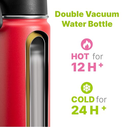 Kids Water Bottle with Straw-12 oz Stainless Steel Double Wall Vacuum Insulated Water Bottles for Back to School, Travel Leak-Proof Metal Water Flask (Canyon Red) - color: Canyon Red, size: 12 Ounces