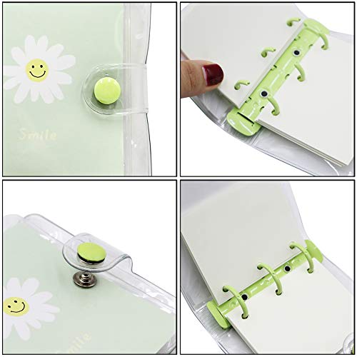 Mini Transparent 3-Ring Binder Covers Clear Soft PVC Notebook Round Ring Binder Cover Protector Snap Button Closure Loose Leaf Folder with Blank Inner Papers - color: Green