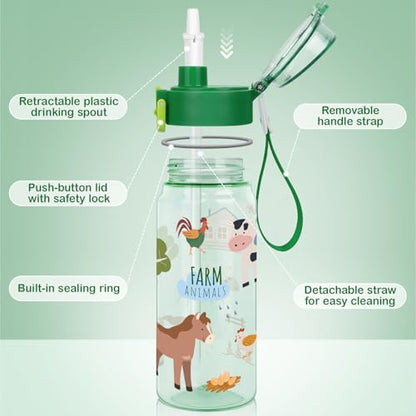 Tritan Kids Water Bottle for School, 18.6 oz Leakproof 2-in-1 Toddler Water Bottle with a Pop-up Detachbale Straw, Dishwasher Safe (Farm Animals) - color: Farm Animals