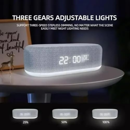 15W Desktop Multifunction Charging Station Wireless Phone Charger with LED Night Lamp Digital Time Clock and Room Temperature Thermometer for Android and iPhone Smart Devices (White)