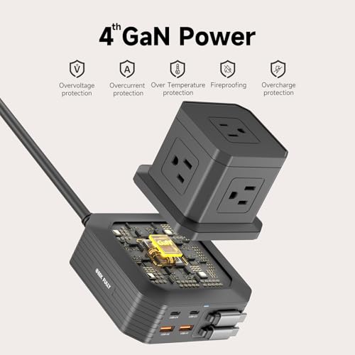 Charging Station (100W), 11-in-1 USB C Power Strip with Surge Protection, 6.6Ft Extension Cord, 4 USB C and 2 USB A Ports, 5 AC Outlets for Home Office Dorm Room - size: Retractable-Deck
