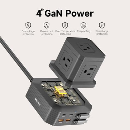 Charging Station (100W), 11-in-1 USB C Power Strip with Surge Protection, 6.6Ft Extension Cord, 4 USB C and 2 USB A Ports, 5 AC Outlets for Home Office Dorm Room - size: Retractable-Deck