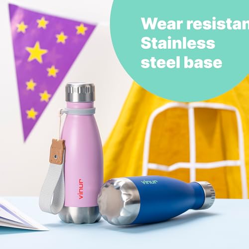 Small Water Bottle-12 oz Leak Proof Insulated Water Bottle with Carry Rope | Double Wall Vacuum Stainless Steel Water Bottle for Travel, School, Cola Shape Flask with Carry Rope (Silver) - color: Silver, size: 12 Ounces