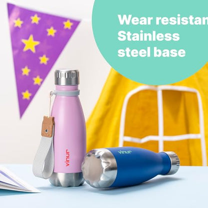 Small Water Bottle-12 oz Leak Proof Insulated Water Bottle with Carry Rope | Double Wall Vacuum Stainless Steel Water Bottle for Travel, School, Cola Shape Flask with Carry Rope (Silver) - color: Silver, size: 12 Ounces