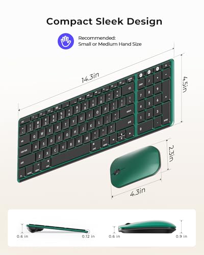 seenda SKM64-2 Bluetooth Keyboard and Mouse Combo for Mac, MacBook and iPad | 3-device Bluetooth switching, rechargeable, quiet keys/clicks, compact slim design for office and home use, Black & Green - color: Black & Green