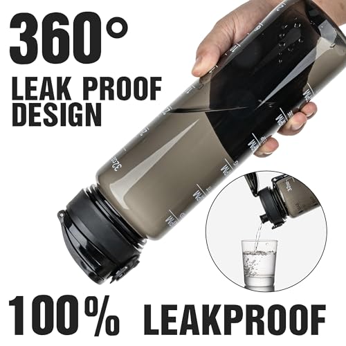 OLDLEY Water Bottle, 32oz Motivational Sports Water Bottle with Time Marker - Times to Drink - Tritan, BPA Free, Wide Mouth Leakproof,Clear Black - color: Clear Black