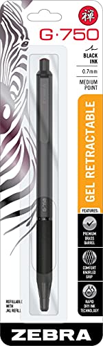 Zebra Pen – STEEL Series Premium Gel Pen – G-750 Retractable, 0.7mm Medium Point Black Ink, Rapid Dry Ink, Comfort Knurled Grip, Black Brass Barrel, Refillable, Japanese Craft Detail, 1-Pack (49811) - color: Black A, size: 1 Count (Pack of 1)