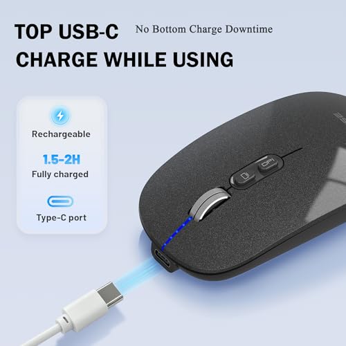 FMOUSE Slim Wireless Mouse, Tri-Mode 2.4G & Bluetooth, Rechargeable – Black | USB-A & USB-C Receiver | Silent Click | One-Key Desktop | Works with Mac, iPad & Laptops | Long-Life Battery | Portable - color: Black