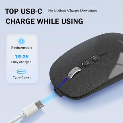 FMOUSE Slim Wireless Mouse, Tri-Mode 2.4G & Bluetooth, Rechargeable – Black | USB-A & USB-C Receiver | Silent Click | One-Key Desktop | Works with Mac, iPad & Laptops | Long-Life Battery | Portable - color: Black