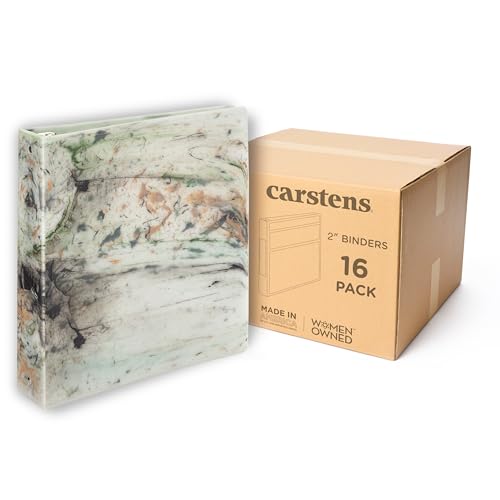 Carstens Limited Edition 2-Inch Green Marble Heavy Duty 3-Ring Binder – Side Opening, Waterproof, Durable Plastic, No-Gap Rings, Holds 300 Sheets, BPA-Free, Made in USA (2843-3R), Case of 16 - color: Marble Green, size: Case of 16