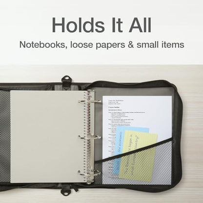 Oxford Zipper Binder with Pockets, 3 Inch Round Rings, Handle and Removable Shoulder Strap, 5-Tab Expanding File, Black & Navy (1006343)