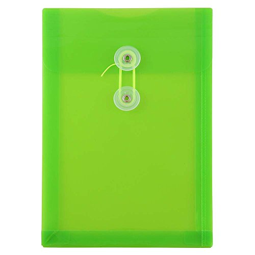 JAM PAPER Plastic Envelopes with Button & String Tie Closure - 6 1/4 x 9 1/4 - Lime Green - 12/Pack - color: Lime Green, size: 6 x 9