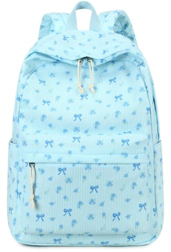 BTOOP School Backpack for Teens Large Cute Bookbag Lightweight 15.6 inch Laptop Bag for Girls Women Casual High School College - color: Blue Bow