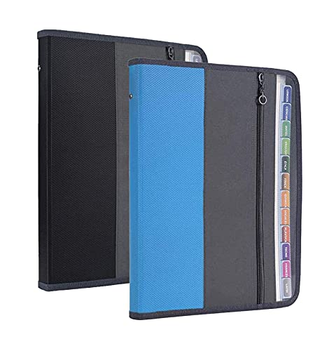 NAFY Expanding File Folders, 2Pack, 13 Pockets, A4 Letter Size, Portable Accordion, Zipper, Multicolor Labels, Office School Supplies, Black+Blue - color: Black+blue