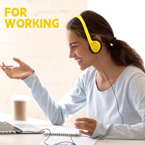 Konohan 30 Pack Headphones Bulk Headphone for School Classroom Student Wired Headphones Adjustable with 3.5 mm Jack for Adults (Yellow) - color: Yellow