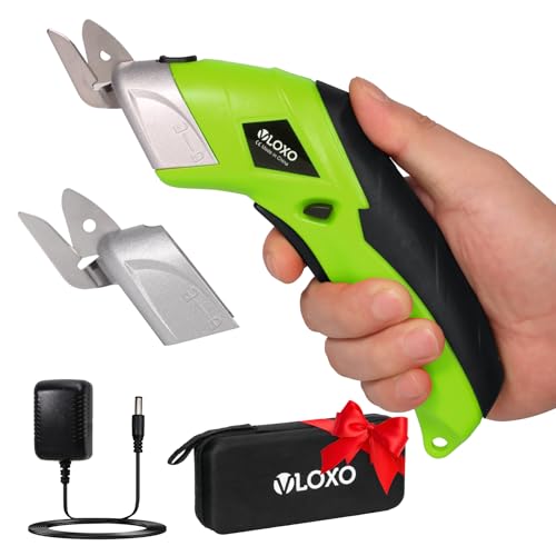 Cordless Electric Scissors, VLOXO Cardboard Cutter Electric Fabric Scissors with Blades Rechargeable Powerful Fabric Cutter for Crafts Leather Carboard Carpet Plastic Felt with Case Green CS4001 - color: Green