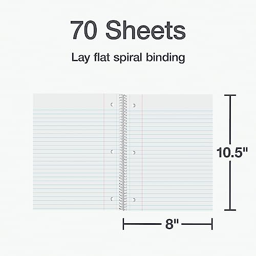 Oxford Spiral Notebook 12 Pack, Bulk College Ruled Spiral Notebooks for School, 1 Subject, Wide Ruled Paper, 8 x 10-1/2 Inch, Black Covers, 70 Perforated Lined Sheets, Writing Journal (65216)