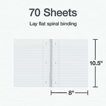 Oxford Spiral Notebook 12 Pack, Bulk College Ruled Spiral Notebooks for School, 1 Subject, Wide Ruled Paper, 8 x 10-1/2 Inch, Black Covers, 70 Perforated Lined Sheets, Writing Journal (65216)