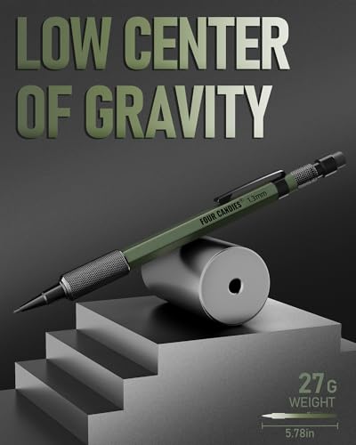 Four Candies 1.3mm Metal Mechanical Pencil Set with 72 Lead Refill, 3PCS | Weatherproof Body, Heavy Duty, 3 Erasers, 16 Eraser Refills, for Outdoor Construction Woodworking Drafting Marking with Case - size: 3-Pack, style: Olive Green