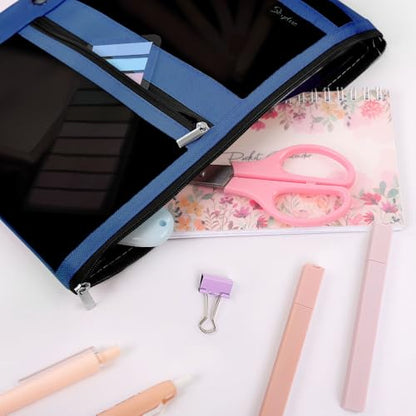 SKYDUE 3 Ring Pencil Pouch for Binder, Zipper Binder Pencil Pouch with 3 Pockets and Mesh Window, Durable Organizer for School Supplies, Cables, Earbuds, Makeup - color: Darkblue